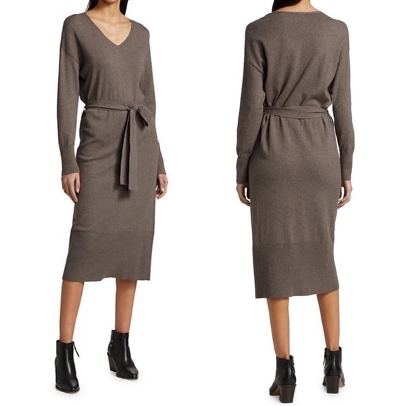 Rails Latte Brown Margot Knit Cotton Cashmere Blend V-Neck Sweater Dress Midi XL - Picture 2 of 10